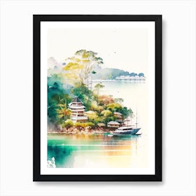 Gaya Island Malaysia Watercolour Pastel Tropical Destination Art Print