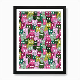 Wanderlust Crazy Cats Pattern Art Print