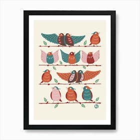 Happy Birds' Choir [red-turquoise] 1 Art Print