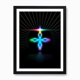 Neon Geometric Glyph in Candy Blue and Pink with Rainbow Sparkle on Black n.0036 Art Print
