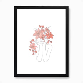 Woman With Flowers On Her Head Art Print