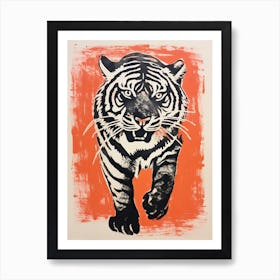 Tiger, Woodblock Animal  Drawing 1 Art Print