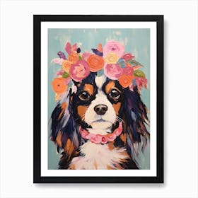 Cavalier King Charles Spaniel Portrait With A Flower Crown, Matisse Painting Style 2 Art Print