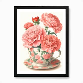 Pink Carnations In A Teacup Art Print