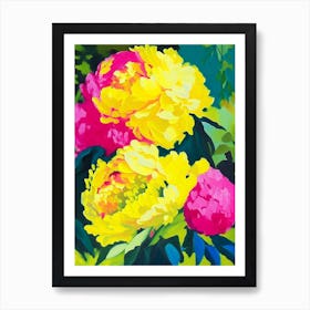 Cottage Gardens Peonies Yellow Colourful 1 Painting Art Print