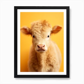 Yellow Photography Portrait Of Baby Highland Cow 3 Art Print