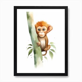 Watercolour Jungle Animal Proboscis Monkey 3 Art Print