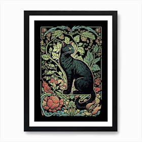 William Morris  Inspired Cats Collection Stained Glass  Art Print