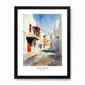 Mykonos Greece Watercolour Travel Poster 4 Art Print