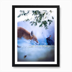 The Red Fox And The Black Rabbit Art Print