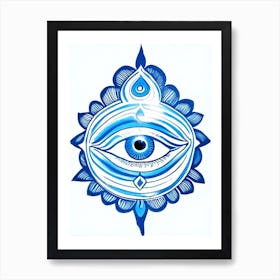 Om Aum, Symbol, Third Eye Blue & White 2 Art Print