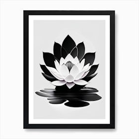 Blooming Lotus Flower In Pond Black And White Geometric 4 Art Print