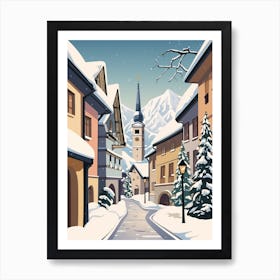 Vintage Winter Travel Illustration Hallstatt Austria 4 Art Print