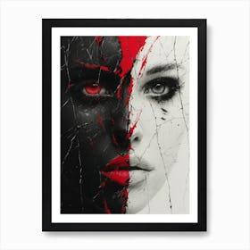 Cracked Realities: Red Ink Rendition Inspired by Chevrier and Gillen: Face Of A Woman Art Print