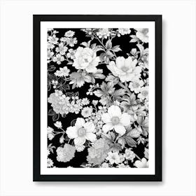 Great Japan Hokusai Black And White Flowers 7 Art Print