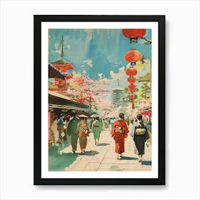Traditional Tokyo Scene Mid Century Modern Art Print