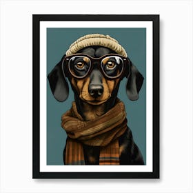 Dachshund Dog Wearing Glasses Art Print