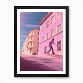 Skateboarding In Lisbon, Portugal Futuristic 2 Art Print