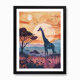 Giraffes By The Tress Illustration 7 Art Print