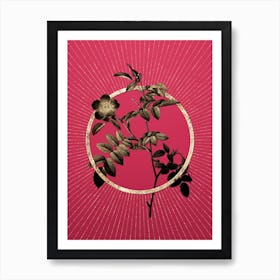 Gold Pink Alpine Rose Glitter Ring Botanical Art on Viva Magenta n.0303 Art Print