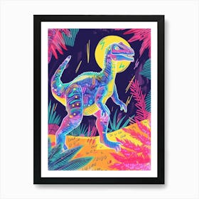 Neon 1980s Pattern Dinosaur Inspired Art Print