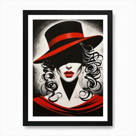 Lady In Red Hat Art Print