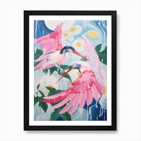 Pink Ethereal Bird Painting Kingfisher 2 Art Print