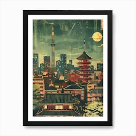 Japan At Night Mid Century Modern Travel Art Print