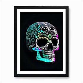 Skull With Neon Accents 1 Doodle Art Print