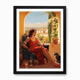 Summer With Wine And Cats Art Print