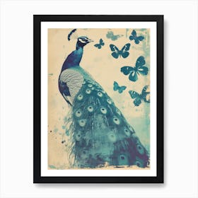 Peacock Turquoise Butterfly Cyanotype Inspired  3 Art Print
