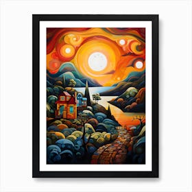 "Golden Horizon Serenade: Sunset's Embrace in the Village" Poster