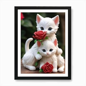 Two Kittens With Roses 1 Art Print