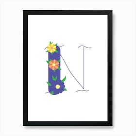 Living Room Floral Letters Purple 14 Art Print