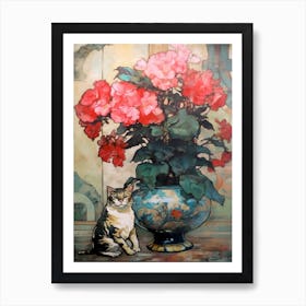 Poinsettia With A Cat 2 Art Nouveau Style Art Print