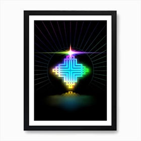 Neon Geometric Glyph in Candy Blue and Pink with Rainbow Sparkle on Black n.0176 Art Print