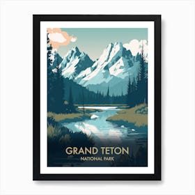 Teton National Park Vintage Travel Poster 3 Art Print