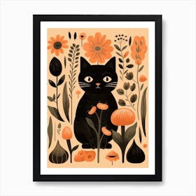 Cute Fall Black Cat Illustration 2 Art Print