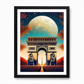 Arc De Triumph ~ Paris Iconic Full Moon Stargate Wall Decor Futuristic Sci-Fi Trippy Surrealism Modern Digital Mandala Awakening Fractals Spiritual Artwork Psychedelic Colorful Cubic Abstract Universe Art Print