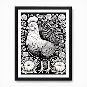 B&W Bird Linocut Turkey 3 Art Print
