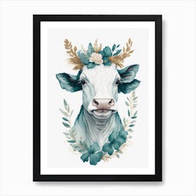 Floral Cute Cow Painting (7) Art Print