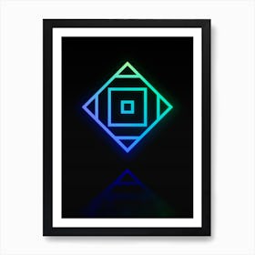 Neon Blue and Green Abstract Geometric Glyph on Black n.0127 Art Print