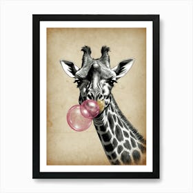 Giraffe Blowing Bubbles Art Print