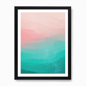 Minimal art abstract watercolor painting of green hills and evening sky Poster