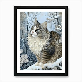 Norwegian Forest Cat Relief Illustration 1 Art Print