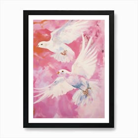 Pink Ethereal Bird Painting House Sparrow 2 Art Print