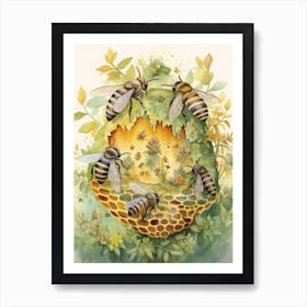 Sweat Bee Beehive Watercolour Illustration 1 Art Print