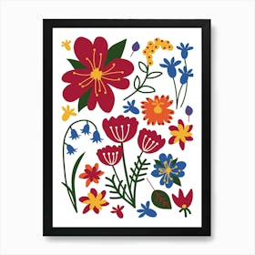 Colorful Flowers Retro 1 Art Print