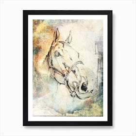 Horse Drawing Art Illustration In A Photomontage Style 09 Art Print