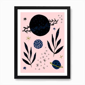 Botanical Planets Pink Art Print